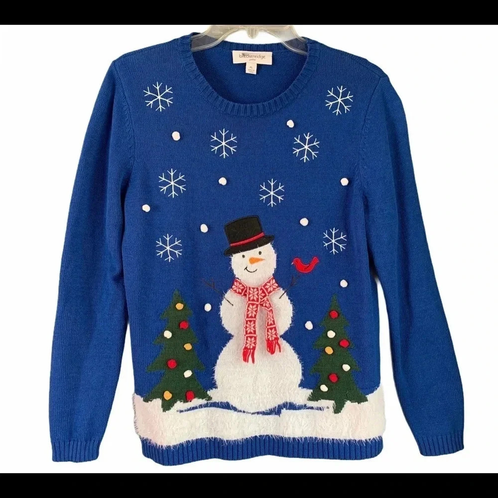Breckenridge Snowman Christmas Knit Sweater Size LP